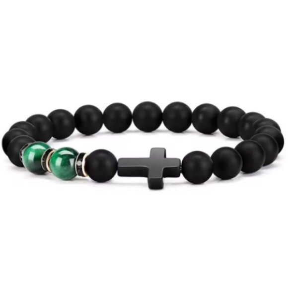 Cross Bracelet,Onyx Bracelet,Cross Onyx Stone Bracelet - Picture 1 of 1